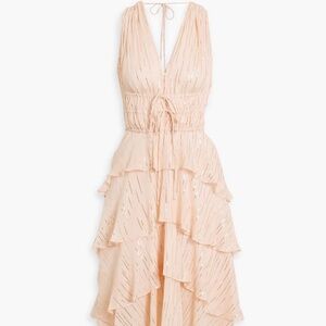 MAJE Ruffled metallic silk-blend midi dress (NWT)